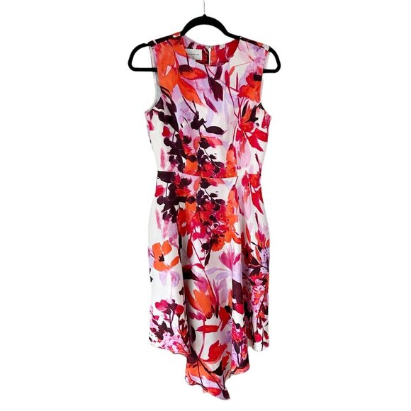 Donna Morgan Floral Pattern Dress Handkerchief Bottom 6 Red Pink White - Picture 7 of 7